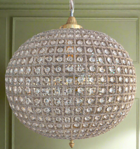 Extra, extra large, aged brass crystal globe chandelier with crystal beading encased in brass metalwork that reflects a pretty pattern around your ceiling and walls. Crystal globe chandeliers are a  classic and glamorous ceiling light which compliments all types of decor.  Globe chandeliers create a dazzling effect as light refracts through the crystals.
