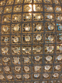Extra, extra large, aged brass crystal globe chandelier with crystal beading encased in brass metalwork that reflects a pretty pattern around your ceiling and walls. Crystal globe chandeliers are a  classic and glamorous ceiling light which compliments all types of decor.  Globe chandeliers create a dazzling effect as light refracts through the crystals.