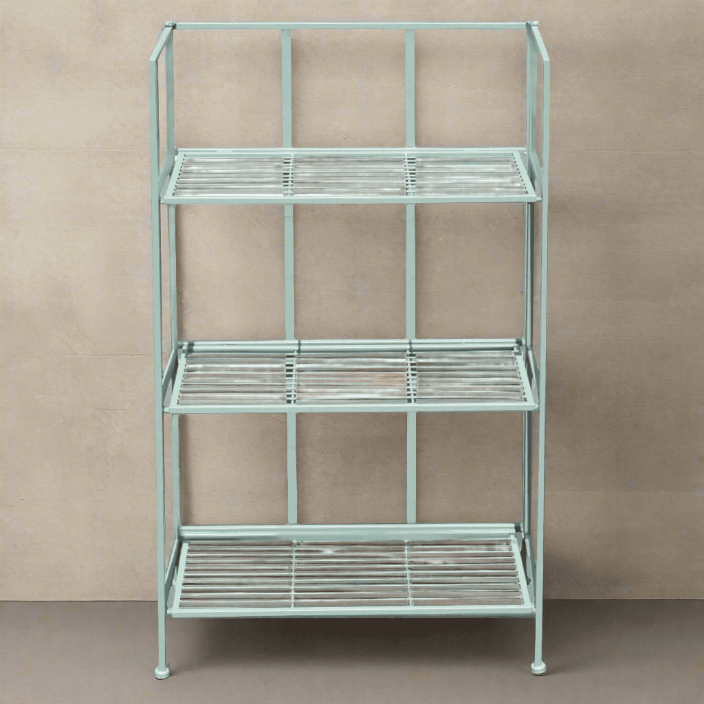 Folding indoor or outdoor shelving, blue painted and perfect storage inside or in your garden or conservatory for plants etc.