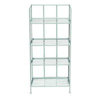 Pale blue painted 4 tier folding shelf unit, perfect for indoor or outdoor storage or display. Perfect for plants, or outdoor tools etc. and indoors for kid's bedrooms or for your kitchen - versatile folding shelving.
