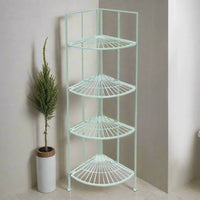 Folding corner shelf unit with 4 shelves in a painted blue colour. Perfect indoor or out, in a bathroom for towels, in a garden or conservatory displaying plants, a really versatile piece of furniture.