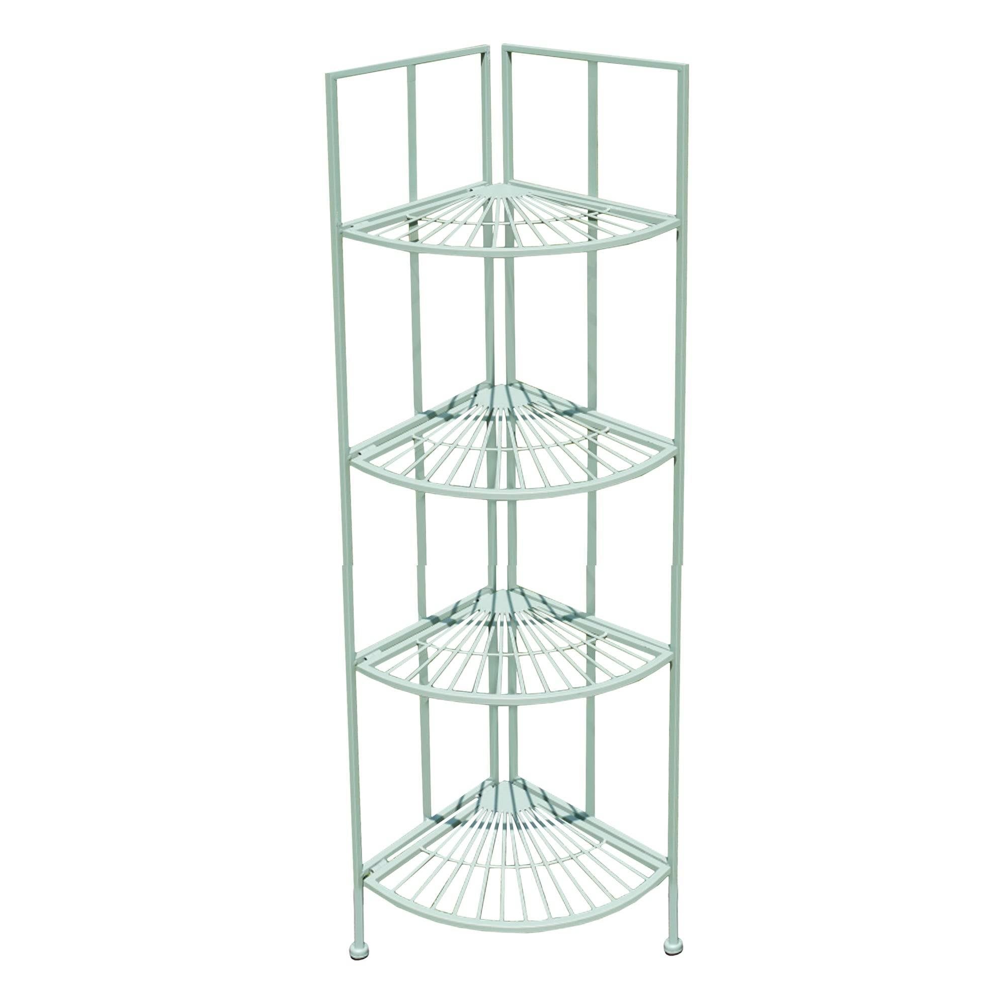 Folding corner shelf unit with 4 shelves in a painted blue colour. Perfect indoor or out, in a bathroom for towels, in a garden or conservatory displaying plants, a really versatile piece of furniture