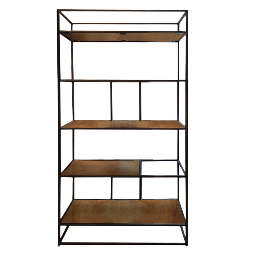 Black iron multi shelving unit, great display or storage piece in industrial black metal. The depth of this shelf, 30 cm makes it perfect for the narrowest of halls.