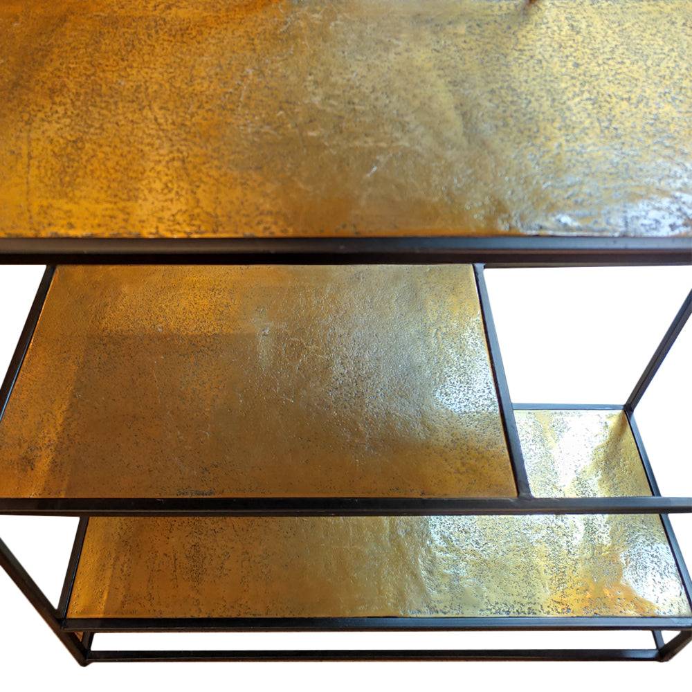Black iron multi shelving unit, great display or storage piece in industrial black metal. The depth of this shelf, 30 cm makes it perfect for the narrowest of halls.