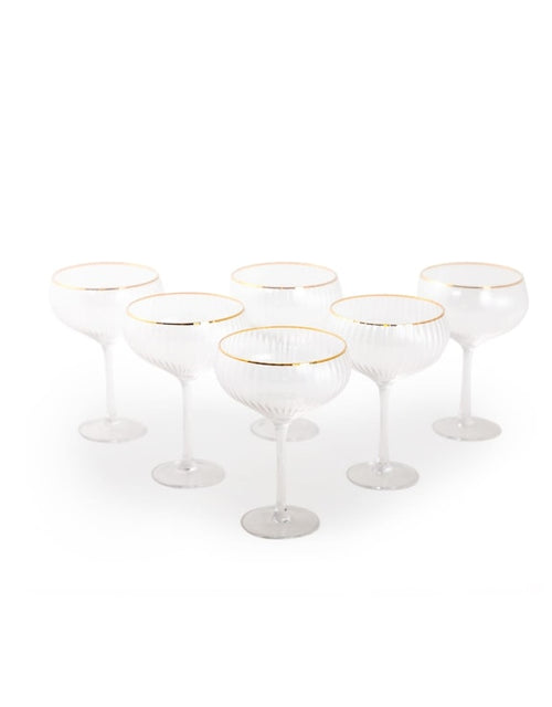Set of 6 Champagne Coupe Glasses With Gold Rim