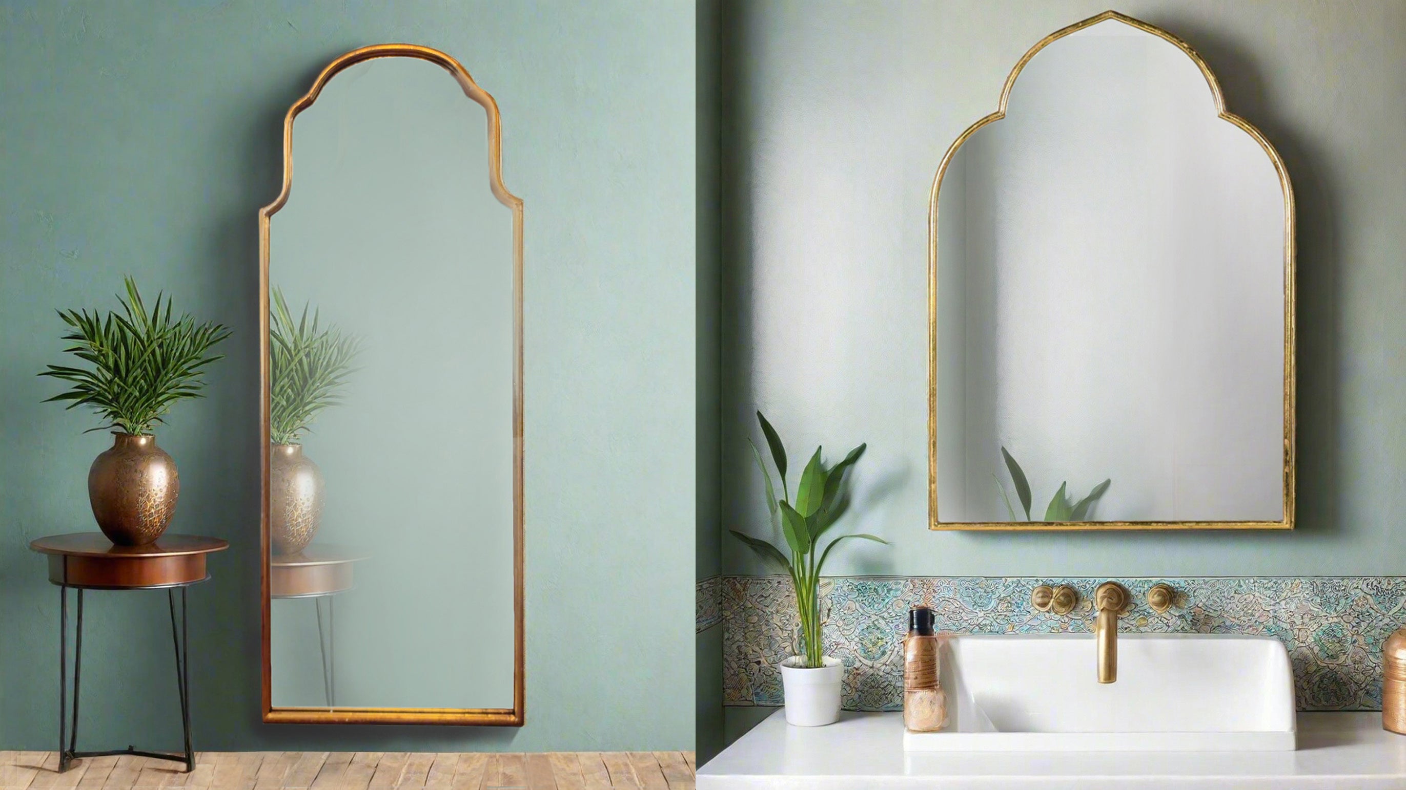 Shaped Moroccan Mirrors Arched Gold Gilt perfect for bathrooms, dressing mirrors above sinks or WC