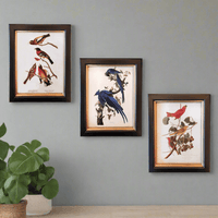 Elevate your decor with a Set of Three Wall Prints featuring birds on branches in black & gilt frames. Perfect for a retro/vintage touch. Combine them together.
