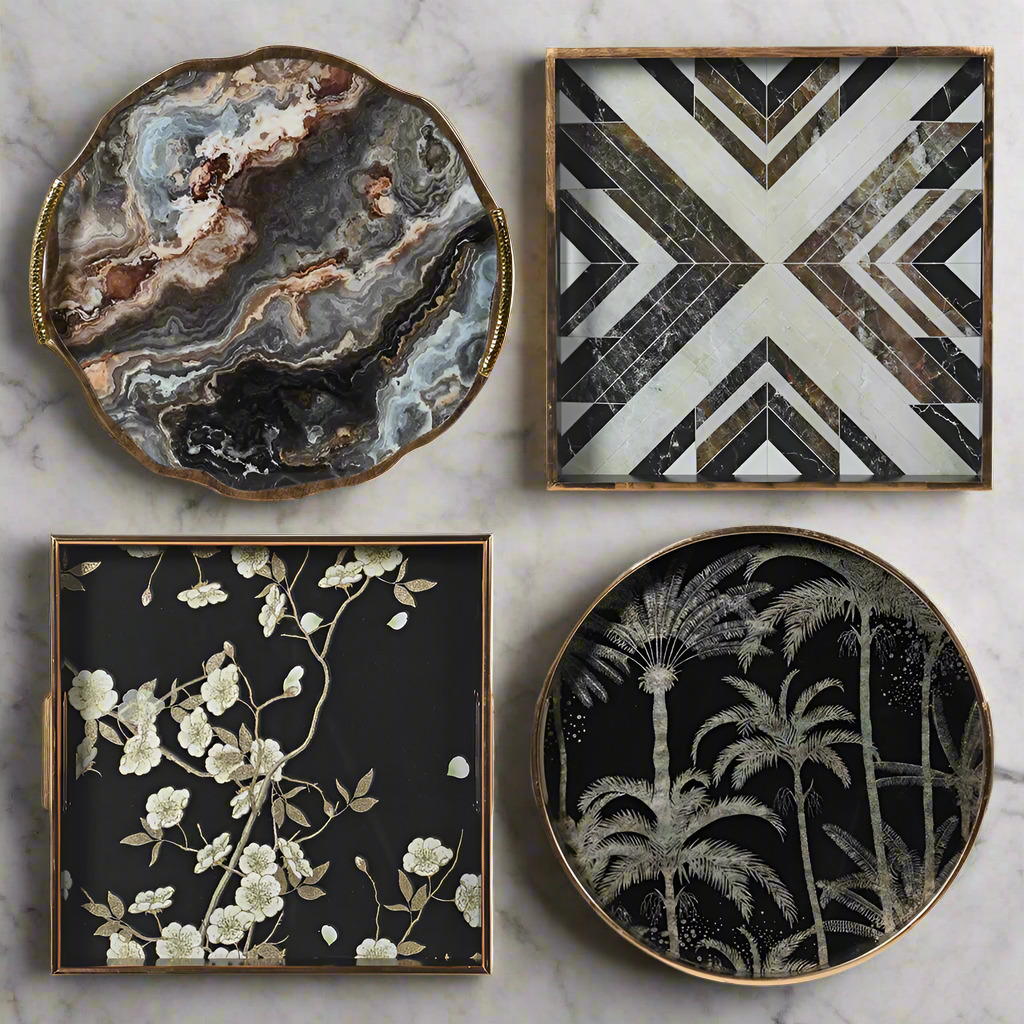 Agate Effect & Gilt Metal Tray 40 cm - CLEARANCE