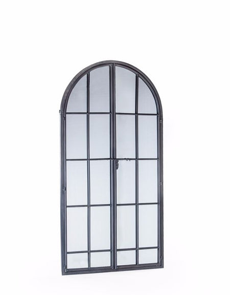 Black Wooden Arched Window Mirror 87 cm