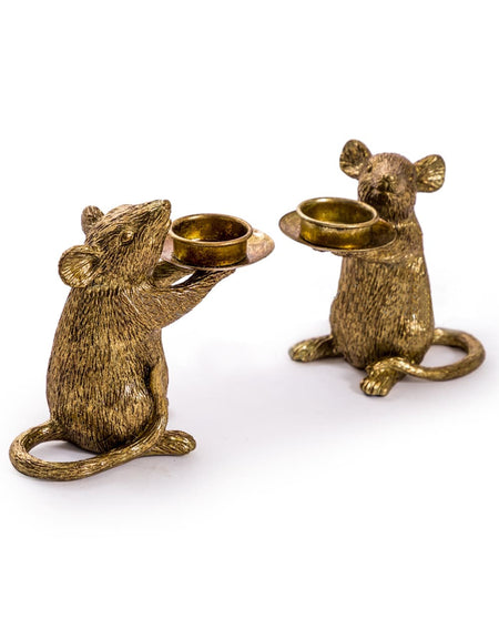Pair of Black/Gold Mice Candleholders