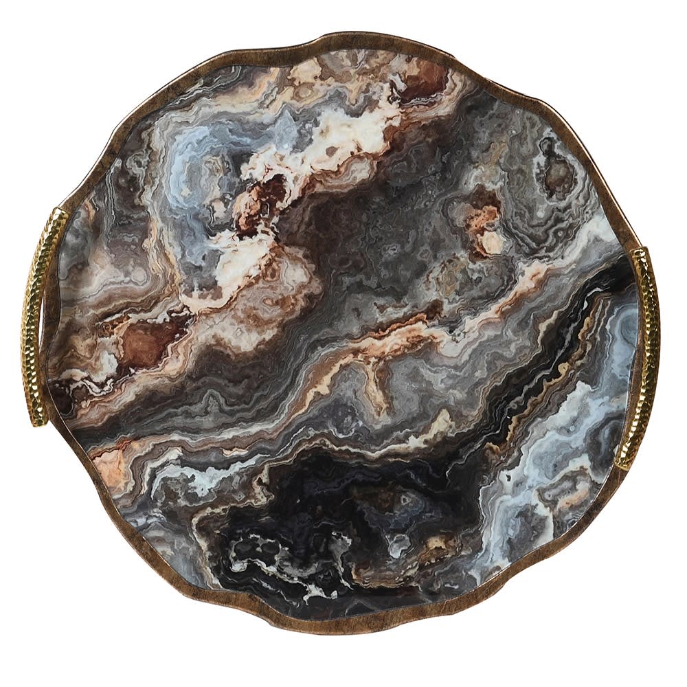 Agate Effect & Gilt Metal Tray 40 cm - CLEARANCE