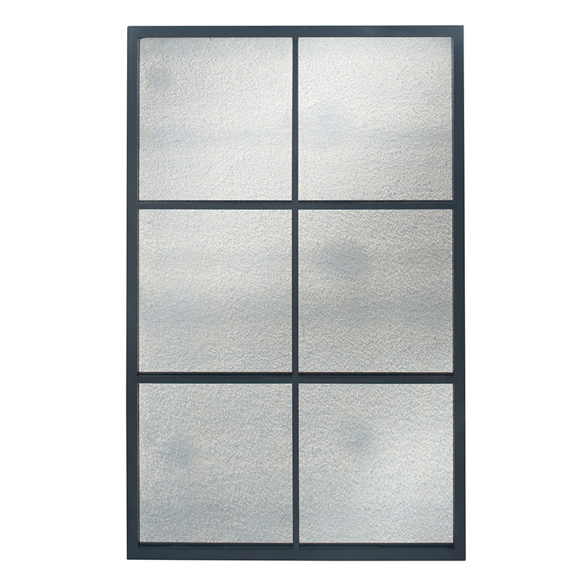Aged Glass Black Window Mirror 110 x 70 cm