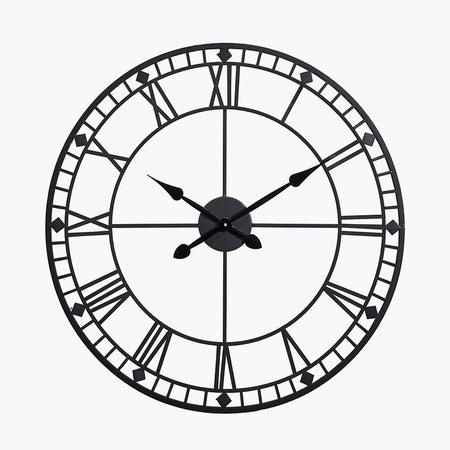 Light Wood Black Metal Skeleton Clock 60 cm