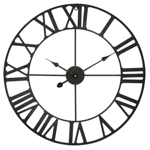﻿A statement clock finished in a black iron metal made to define your wall space.  Easy to hang with with just one fixing required. One of the smaller clocks, perfect in a kitchen.