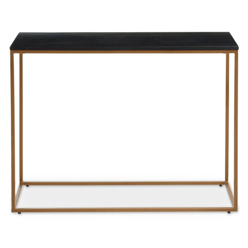 Black marble topped gilt metal console table. Luxurious statement piece, perfect hall size.