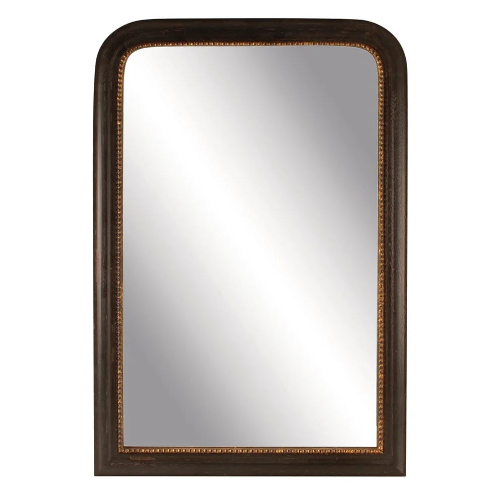 Medium size black beaded mirror with inset gold rim. Perfect in a period house.