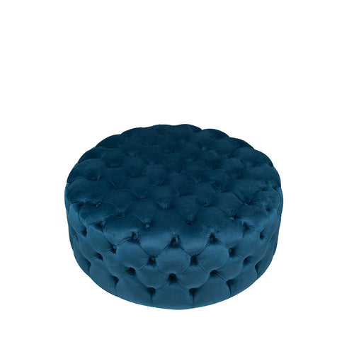 Round Buttoned Stool  Blue Velvet  90cm