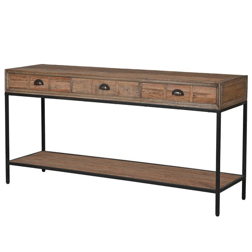 Long 2 drawer wooden console, lower shelf