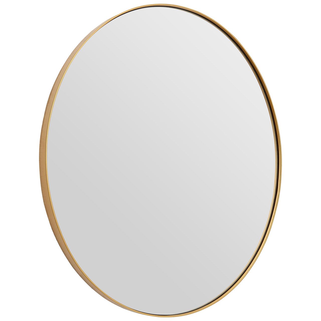 Slim framed gold oval mirror, a sophisticated look in the cloakroom or bathroom.  The glass of the mirror is recessed into the gilt frame to show a lot of mirror, perfect to enhance a dark corner.