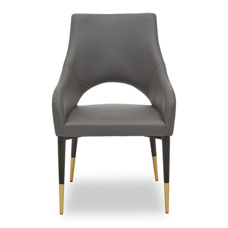 Metal Framed Chair With Plywood Back and Grey Leather seat - 80cm