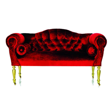 Red Linen Two Seater Sofa