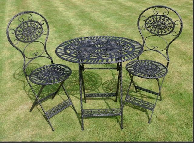 Garden Table & Two Chairs Black