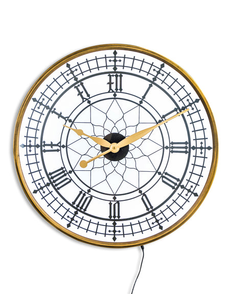 Black & Gold Back Lit Glass Big Ben' Wall Clock 32'' & 47''