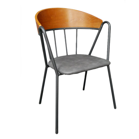 Ribbed Leather Dining Chair with Black Iron Frame