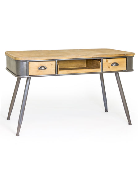 Cobalt Blue Console Table / Desk With Brass End Legs - 110cm