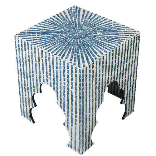White & Blue stools with a mosaic design. In a Moroccan style, perfect exotic decorative seating.
