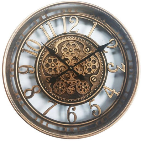 Wood & Metal Moving Cog Clock - Black - 74cm