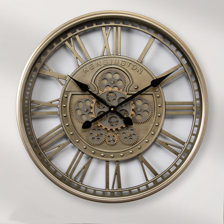 Large Moving Cog Clock Brass 70 cm