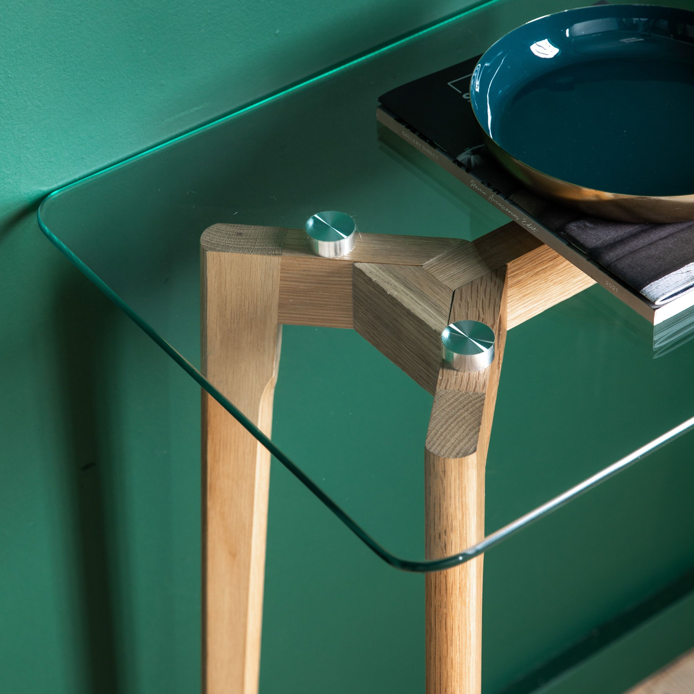 Oak Console Table Glass Top