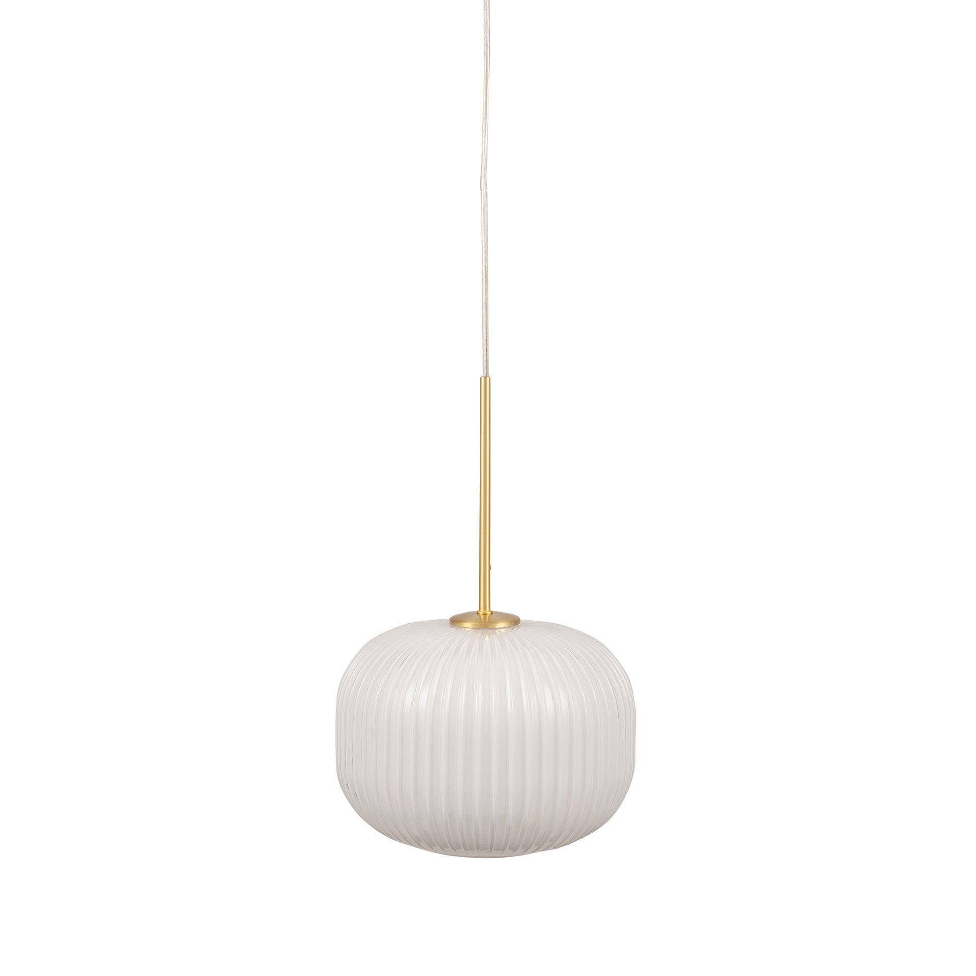 Milk glass ribbed round pendant. Perfect Kitchen Island Light .  The opaque glass illuminated with an Led bulb giving a warm glow to any room.