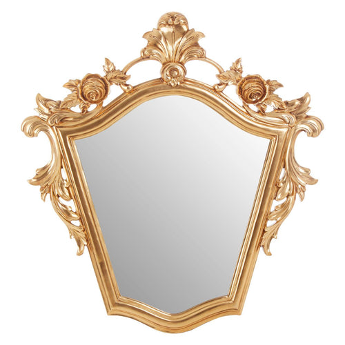 Ornate oval mirror in a gilt colour , classically decorated with flowers.  Beautiful curved shape.Ornate classic mirror in a gilt colour , classically decorated with flowers.  Beautiful curved shape.