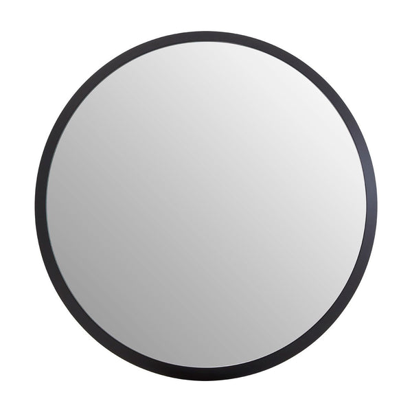 Round, black framed smaller mirror, perfect bathroom or cloakroom mirror.