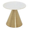 A stunning crisp white marble topped table with a contemporary gold ribbed metal central stand.  An understated statement table that can be placed beside the sofa, or as small coffee table.  Furnish and style with confidence where this table can be seen and admired. 