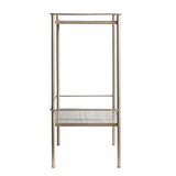 A side table with a marble top and a shelf in a soft champagne metal finish. A luxurious addition for any room.