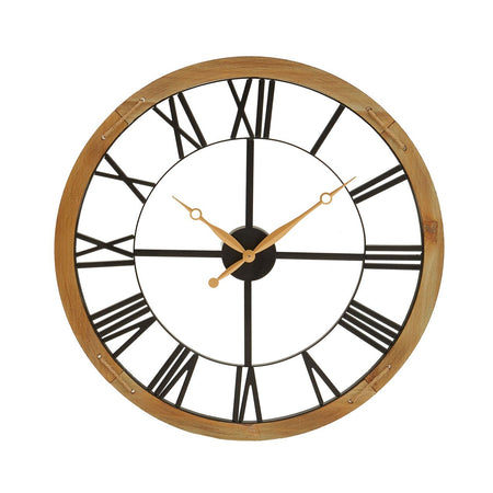 Wood & Metal Moving Cog Clock - Cream - 60cm