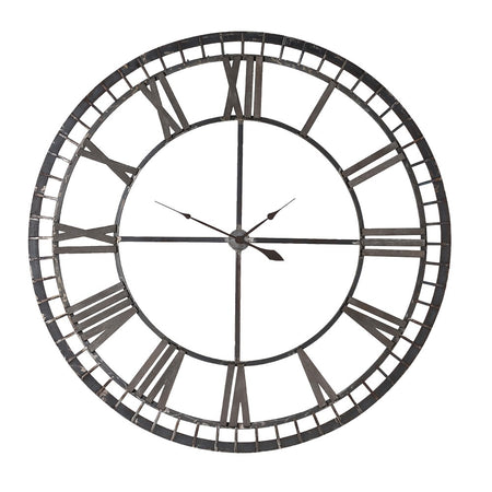 Light Wood Black Metal Skeleton Clock 60 cm