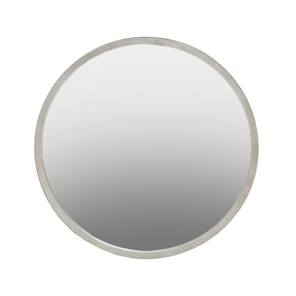 Small, antique silver framed round mirror.