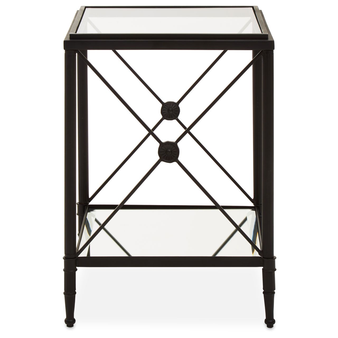 Square, black metal and tempered glass. One of our favourite side tables, we have them in the brass finish but now they come in black, perfect for a contemporary home. A classic metal and glass cross legged side or sofa table.
H: 57 cm W: 41 cm D: 41 cm