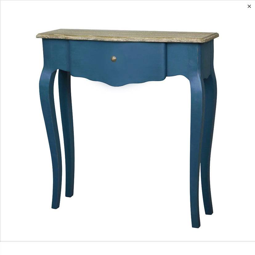 A superior quality wooden console table slender enough for small nooks, hallways odd wall areas between doors. Painted in an elegant modern blue, Farrow and Ball Stiffkey colour, this useful side table perfectly complements any room decor and makes a home feel more homely without taking up any valuable space.