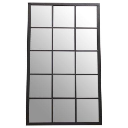 Black Wooden Arched Window Mirror  119 cm