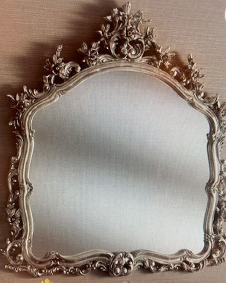 Vintage Rubbed White Beaded Overmantle Mirror 110 cm