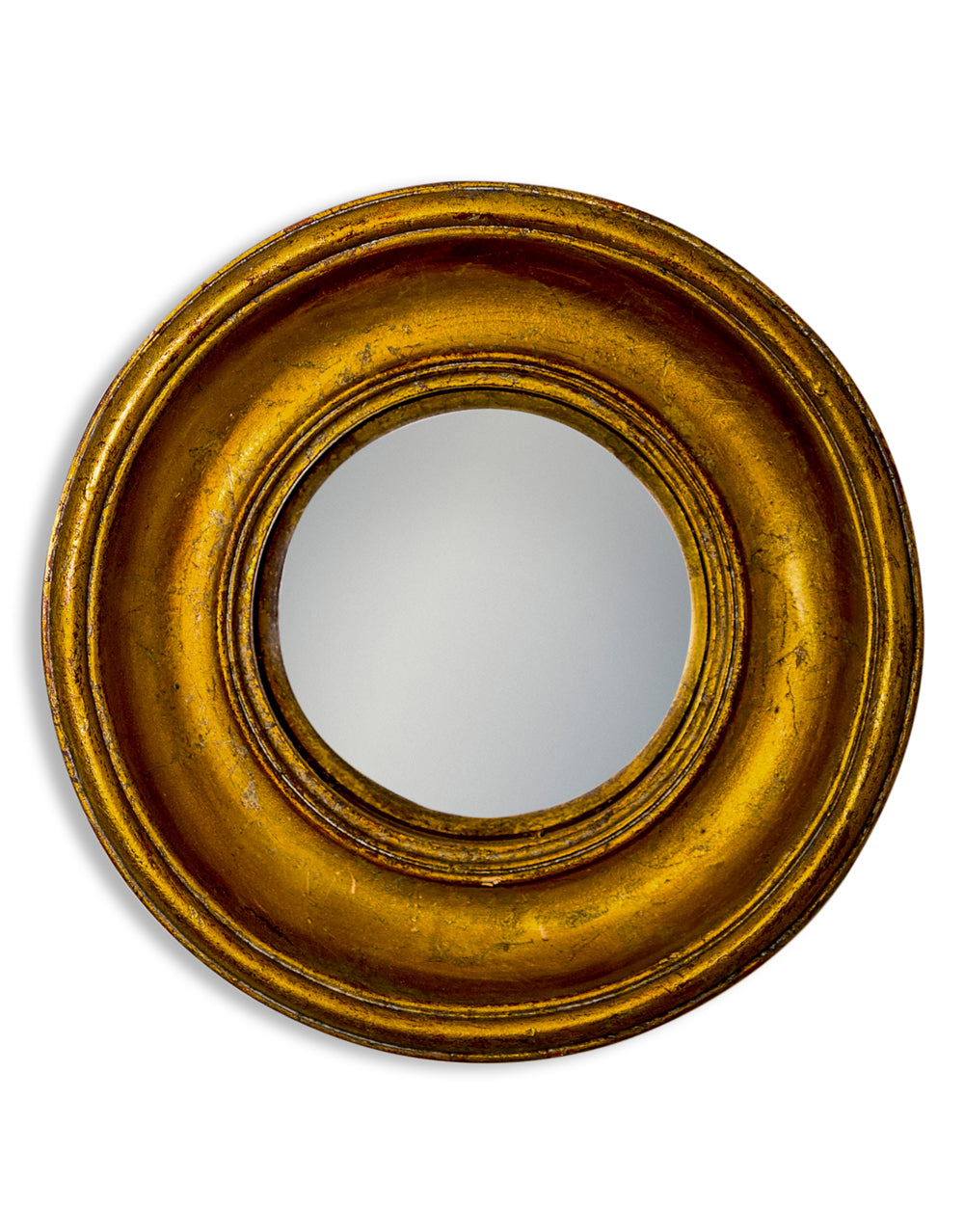 Medium gold mini, deep framed mirror. These mini convex mirrors are perfect when grouped on a wall,  A great design-led look.   W: 19 cm
