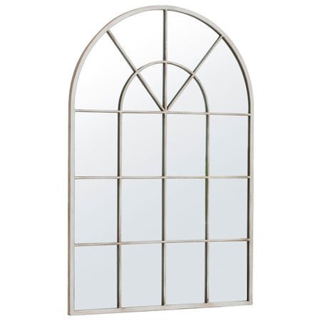 Rubbed White Arched Window Mirror 95 cm