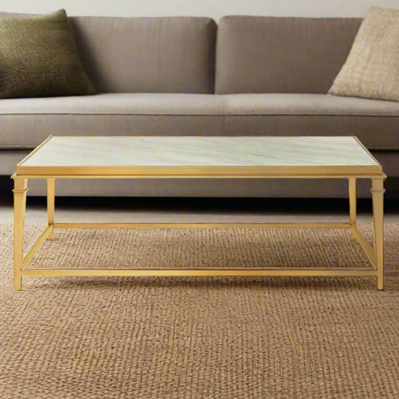 Pale wood and brushed gilt coffee table.