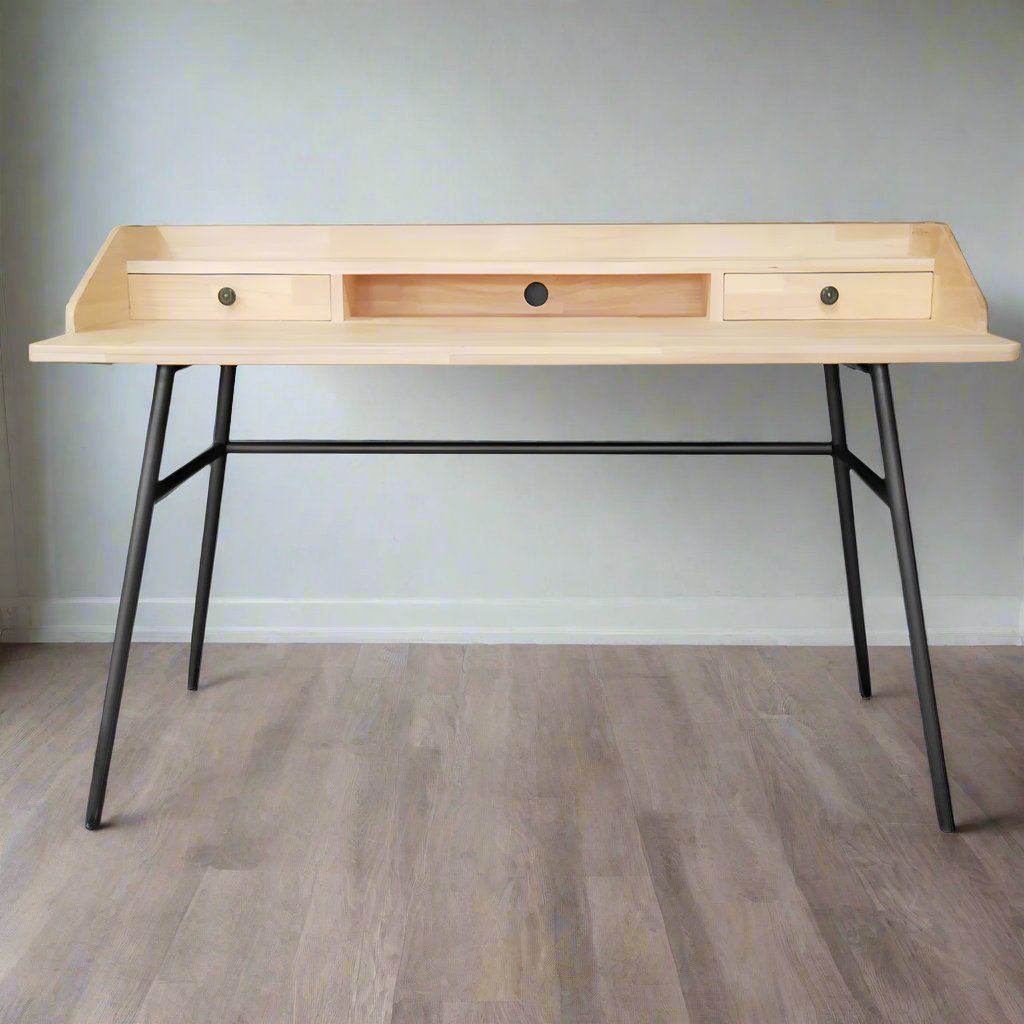 Stylish wooden desk, 2 drawer on a platform base.