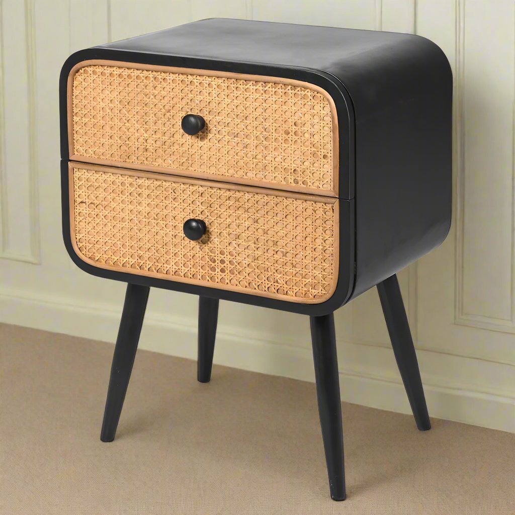 Metal and rattan fronted bedside table